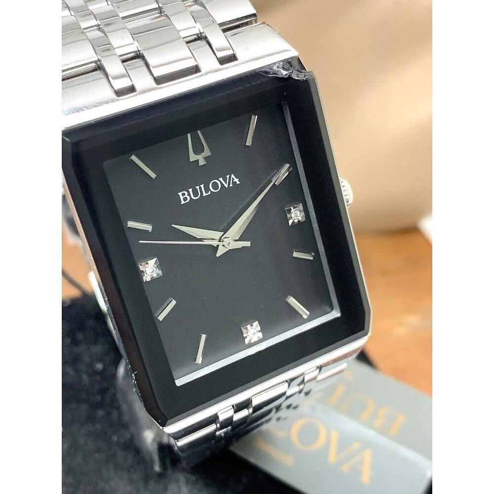 Bulova Men's Watch 96D145 Diamond Black Dial Silver Stainless Steel Quar…